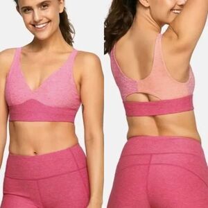 Outdoor Voices heathered pink plunge v-neck cut out workout sports bra